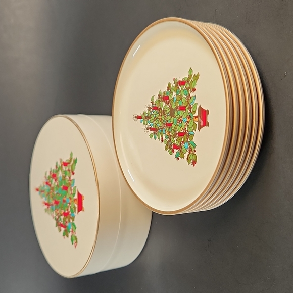 Otagiri Laquerware Holiday Coaster set presentation box Vintage 70s - Picture 2 of 12